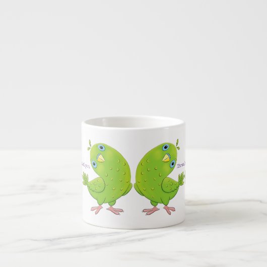 Cute green curious paraket cartoon espresso kop (Voorkant)