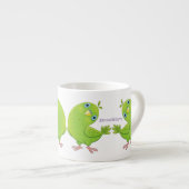 Cute green curious paraket cartoon espresso kop (Voorkant rechts)