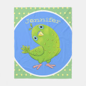 Cute green curious paraket cartoon fleece deken (Voorkant)