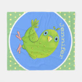 Cute green curious paraket cartoon fleece deken (Voorkant (Horizontaal))