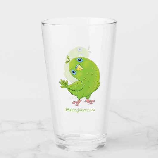 Cute green curious paraket cartoon glas (Achterkant)