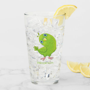 Cute green curious paraket cartoon glas