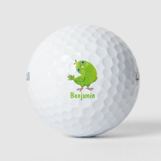 Cute green curious paraket cartoon golfballen (Voorkant)