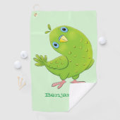 Cute green curious paraket cartoon golfhanddoek (Insitu)