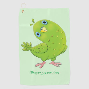 Cute green curious paraket cartoon golfhanddoek