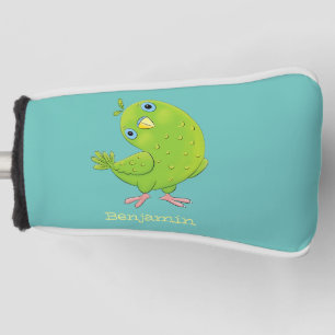 Cute green curious paraket cartoon golfheadcover