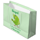Cute green curious paraket cartoon groot cadeauzakje (Voorkant Gekanteld)