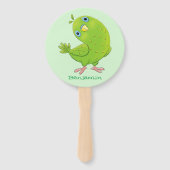 Cute green curious paraket cartoon handwaaier (Achterkant)