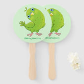 Cute green curious paraket cartoon handwaaier (Voorkant en achterkant)