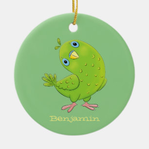 Cute green curious paraket cartoon keramisch ornament