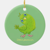 Cute green curious paraket cartoon keramisch ornament (Achterkant)