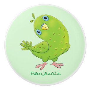 Cute green curious paraket cartoon keramische knop