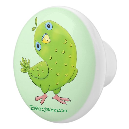 Cute green curious paraket cartoon keramische knop (Rechts)