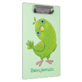 Cute green curious paraket cartoon klembord (Rechts)