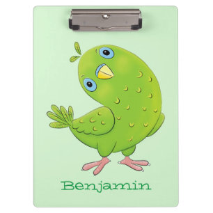 Cute green curious paraket cartoon klembord