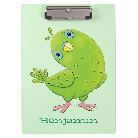 Cute green curious paraket cartoon klembord (Voorkant)