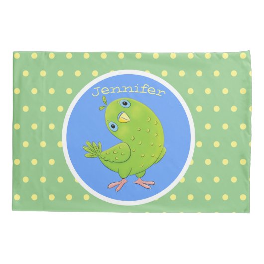 Cute green curious paraket cartoon kussensloop (Achterkant)
