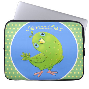 Cute green curious paraket cartoon laptop sleeve