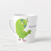 Cute green curious paraket cartoon latte mok (Linkerhoek)