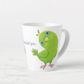Cute green curious paraket cartoon latte mok (Rechterhoek)