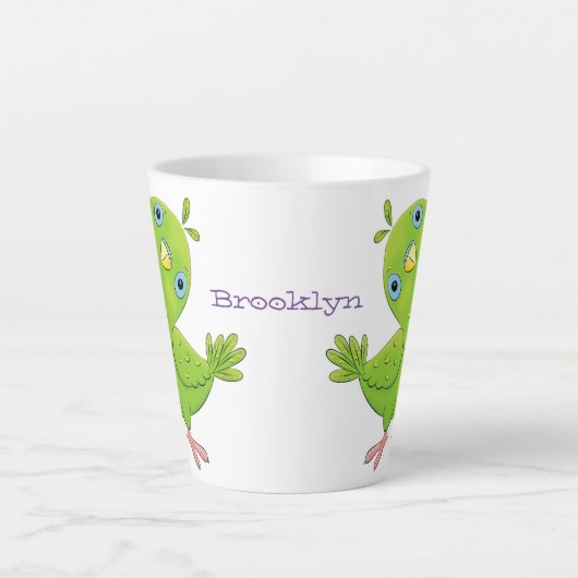 Cute green curious paraket cartoon latte mok (Voorkant)