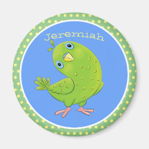 Cute green curious paraket cartoon magneet