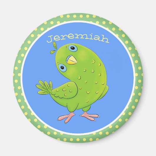 Cute green curious paraket cartoon magneet (Voorkant)