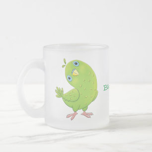 Cute green curious paraket cartoon matglas koffiemok