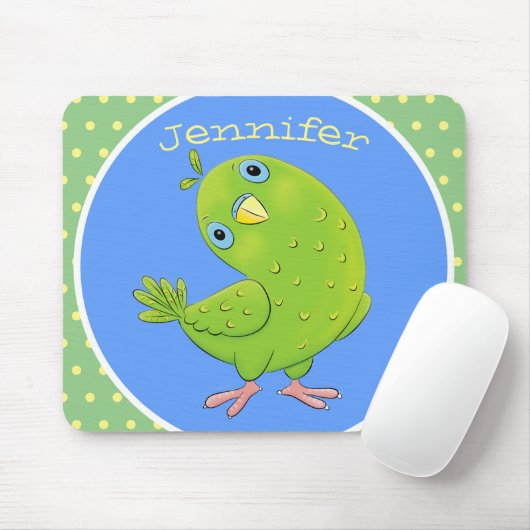 Cute green curious paraket cartoon muismat (Met muis)
