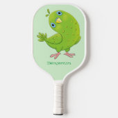 Cute green curious paraket cartoon pickleball paddle (Achterkant)