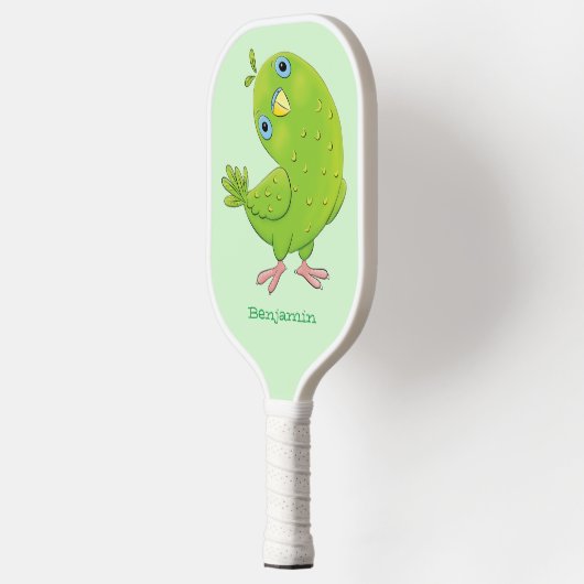 Cute green curious paraket cartoon pickleball paddle (Links)