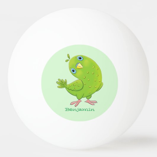 Cute green curious paraket cartoon pingpongbal (Voorkant)