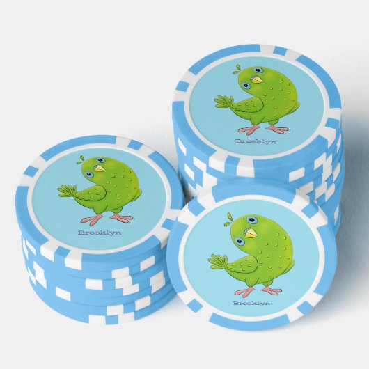 Cute green curious paraket cartoon poker chips (Opstapeling)