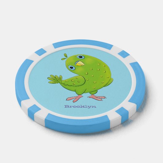 Cute green curious paraket cartoon poker chips (Enkel)