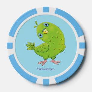 Cute green curious paraket cartoon poker chips