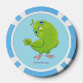 Cute green curious paraket cartoon poker chips (Achterkant)