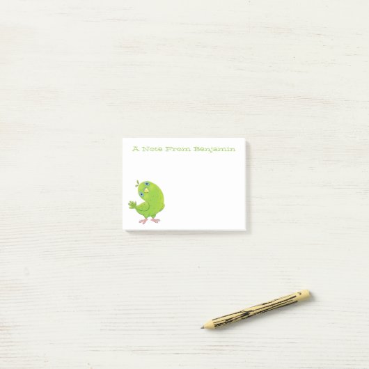 Cute green curious paraket cartoon post-it® notes (Op bureau)