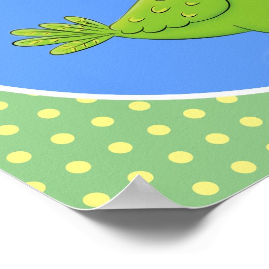 Cute green curious paraket cartoon poster (Hoek)