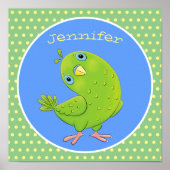 Cute green curious paraket cartoon poster (Voorkant)