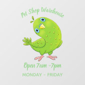 Cute green curious paraket cartoon raamsticker (Vel)