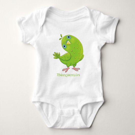 Cute green curious paraket cartoon romper (Voorkant)