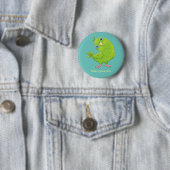 Cute green curious paraket cartoon ronde button 5,7 cm (In situ)