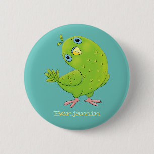 Cute green curious paraket cartoon ronde button 5,7 cm