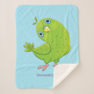 Cute green curious paraket cartoon sherpa deken