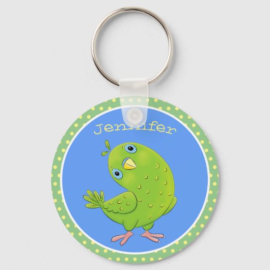 Cute green curious paraket cartoon sleutelhanger (Voorkant)