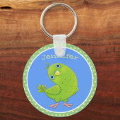 Cute green curious paraket cartoon sleutelhanger (Voorkant)