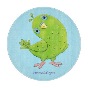 Cute green curious paraket cartoon snijplank