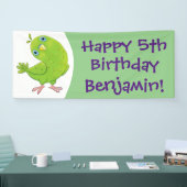 Cute green curious paraket cartoon spandoek (Beurs)