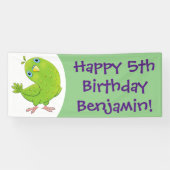 Cute green curious paraket cartoon spandoek (Horizontaal)