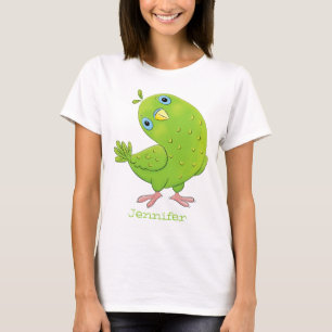 Cute green curious paraket cartoon t-shirt